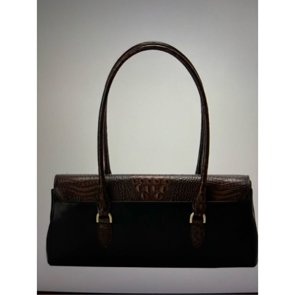 Brahmin Brown Croc-Textured & Black Leather Satchel - Picture 2 of 6